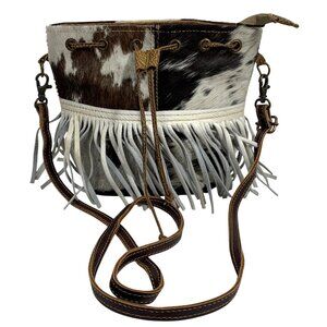 Myra Fringe Hair-on Cow-Hide Leather Fringe S-2169 Adj Crossbody Shoulder Bag
